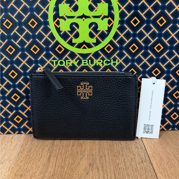 Tory Burch Handbags - Tory Burch Britten Zip Card Case Mini Wallet Black Gold